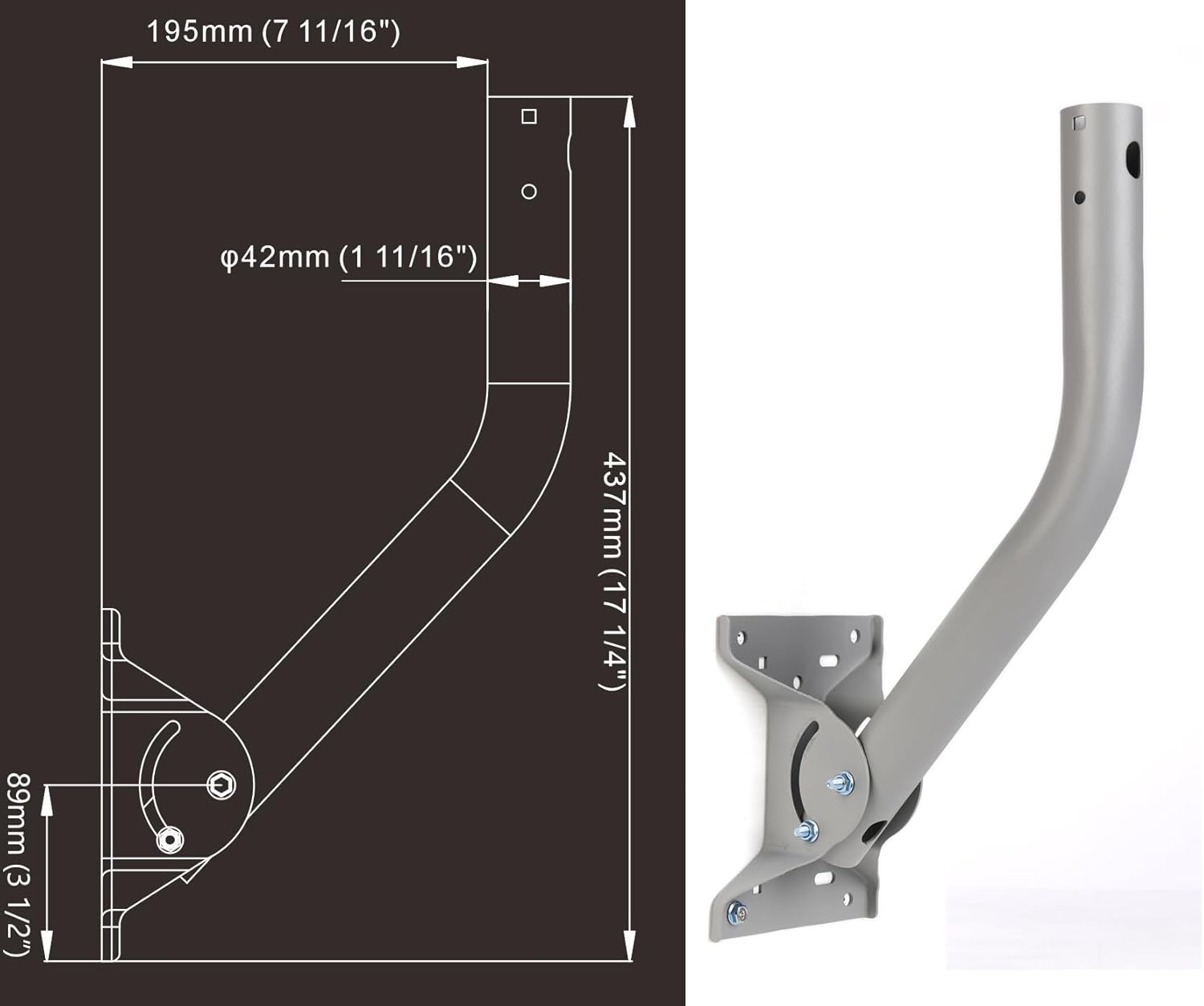 Heavy Duty Universal Adjustable Antenna Mount Pole(OD 1 11/16", Length 17 1/4"), Pole Mounting Bracket for Wall Eave Roof, Compatible with Antenna, Weather Station and WiFi Extender, with U-Bolt Kit - Image 2