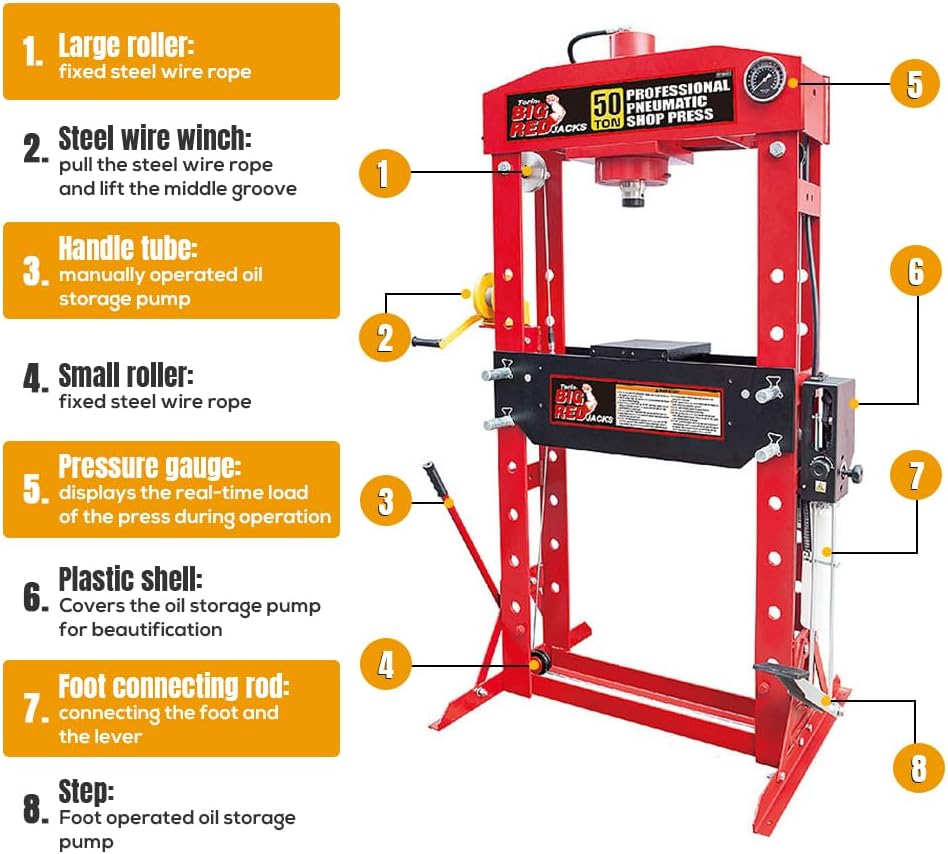 50 Ton H-Frame Hydraulic Shop Press with Floor Press Plates for Garage Shop