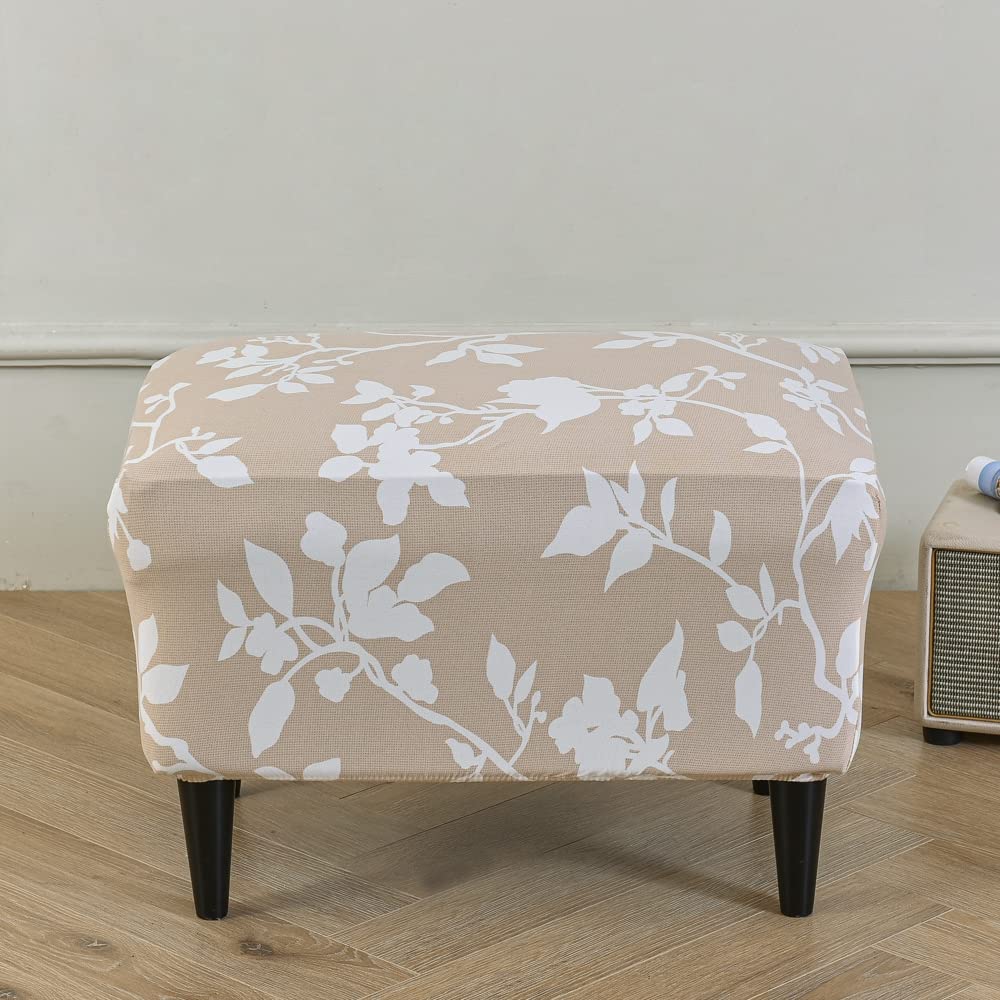 Tebeu88 Style 24 Stretch Footstool Slipcover, Stool Protector Cover With Elastic Bottom, Dustproof Removable Washable Footrest Pouffe Covers (Style 24)