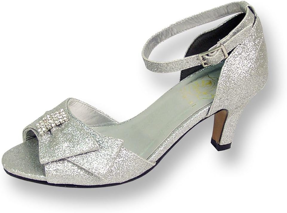 Floral Elisa (DP793) Women Wide Width Evening Dress Shoes for Wedding, Prom, Dinner Silver 10