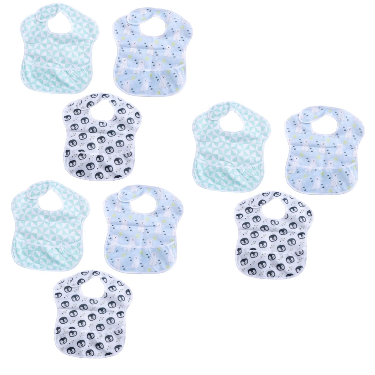 VICASKY 9piezas Baberos Impermeables De Diseño De Oso y Pingüino Toallas De Saliva Para Bebés Baberos Desmontables Alimentación Infantil