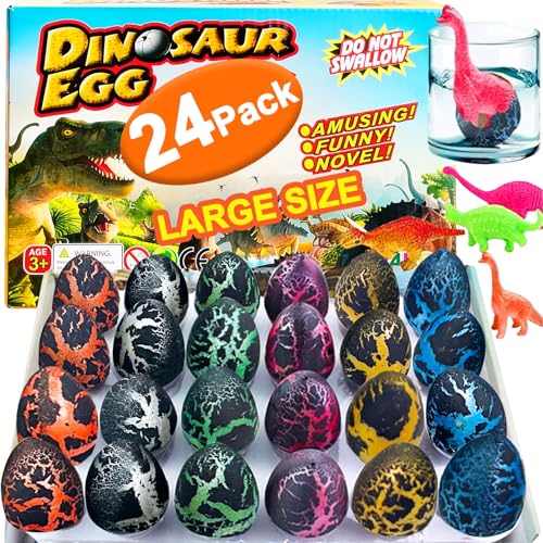 24 Pcs Large Hatching Dinosaur Eggs Easter Party Favors, Easter Egg Filled Toys for Kids Toddlers Grow in Water Dinos Egg Science Kits, Goodie Bag Stuffers, Classroom Prizes, Easter Basket Stuffers