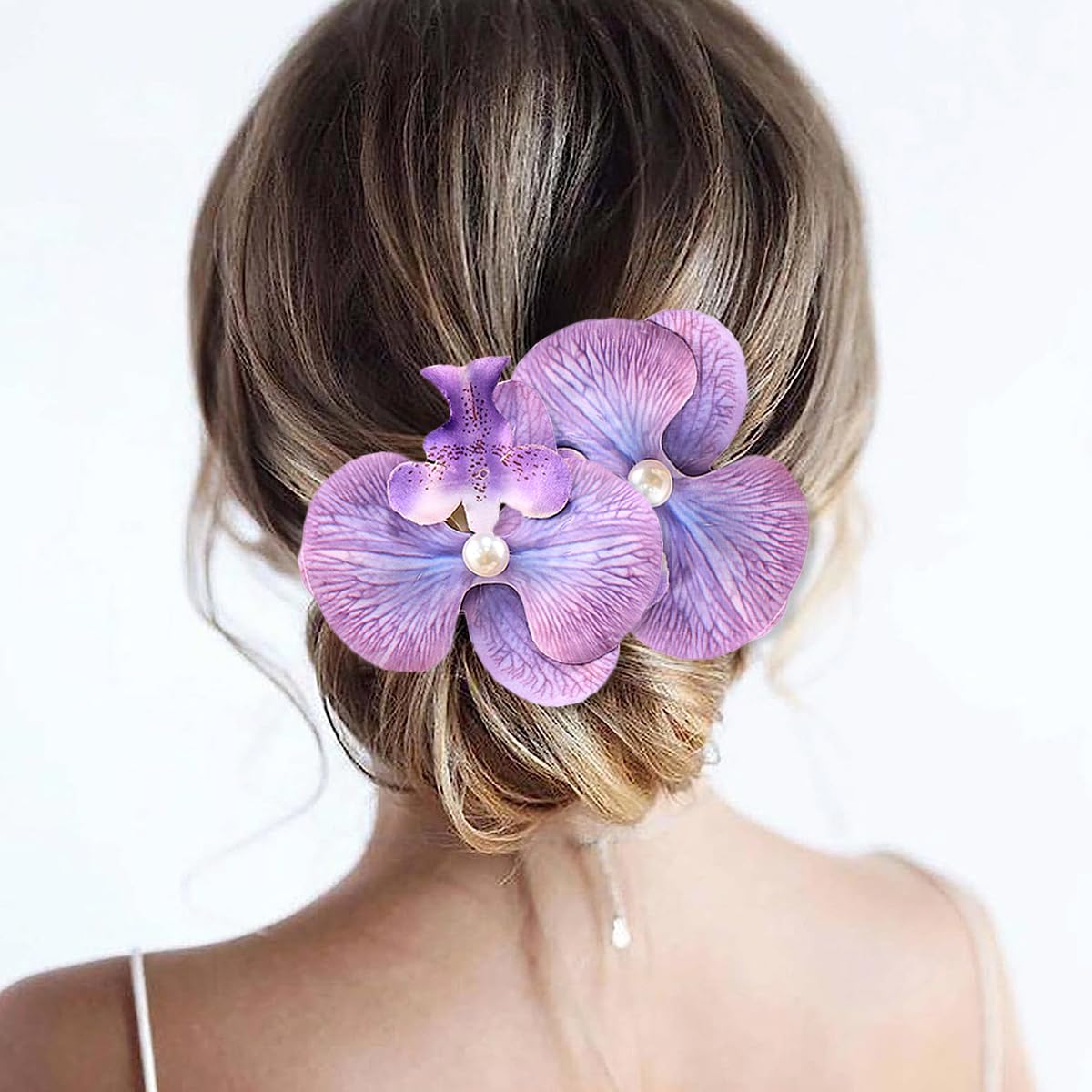 Yheahin 2pcs Flower Hair Clips Boho Orchid Hair Clips Artificial Phalaenopsis Hair Barrettes Bridal Hawaiian Beach Party Hair Accessories for Women (