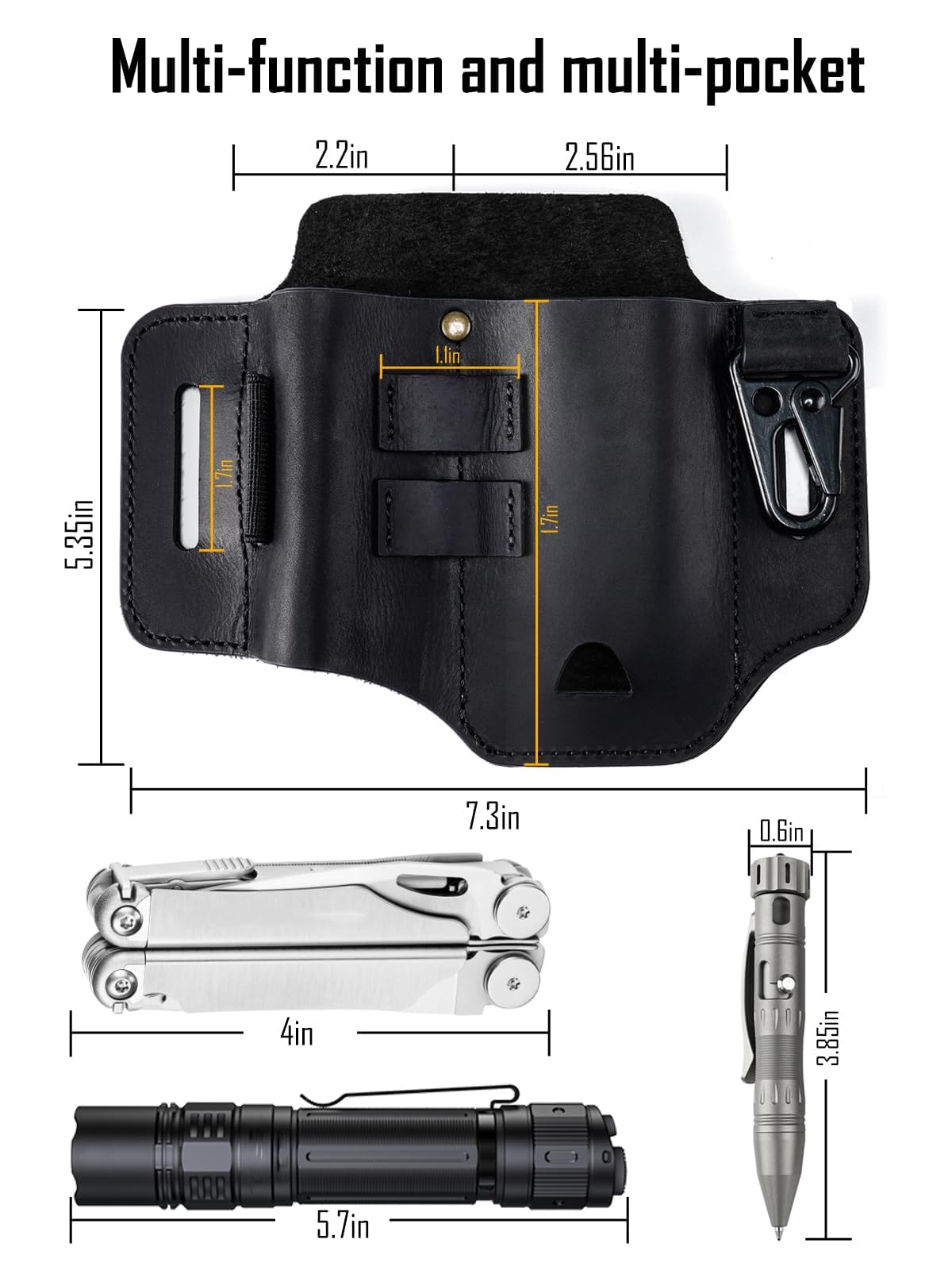 Funda multiherramienta Leatherman, organizador EDC de cuero con linterna, bolígrafo y clip de llavero, ideal para trabajo y uso diario
