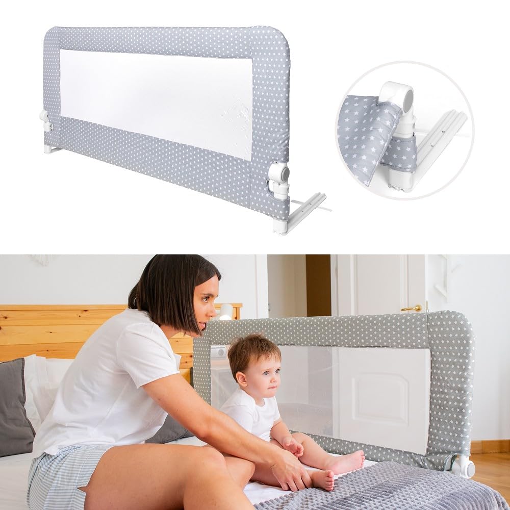 Interbaby Sponda Letto Bambini Pieghevole 150 cm | Barriera Anticaduta con Sbarra Letto | 18 mesi–5 anni | Compatibile Letto Singolo e Matrimoniale | Stella