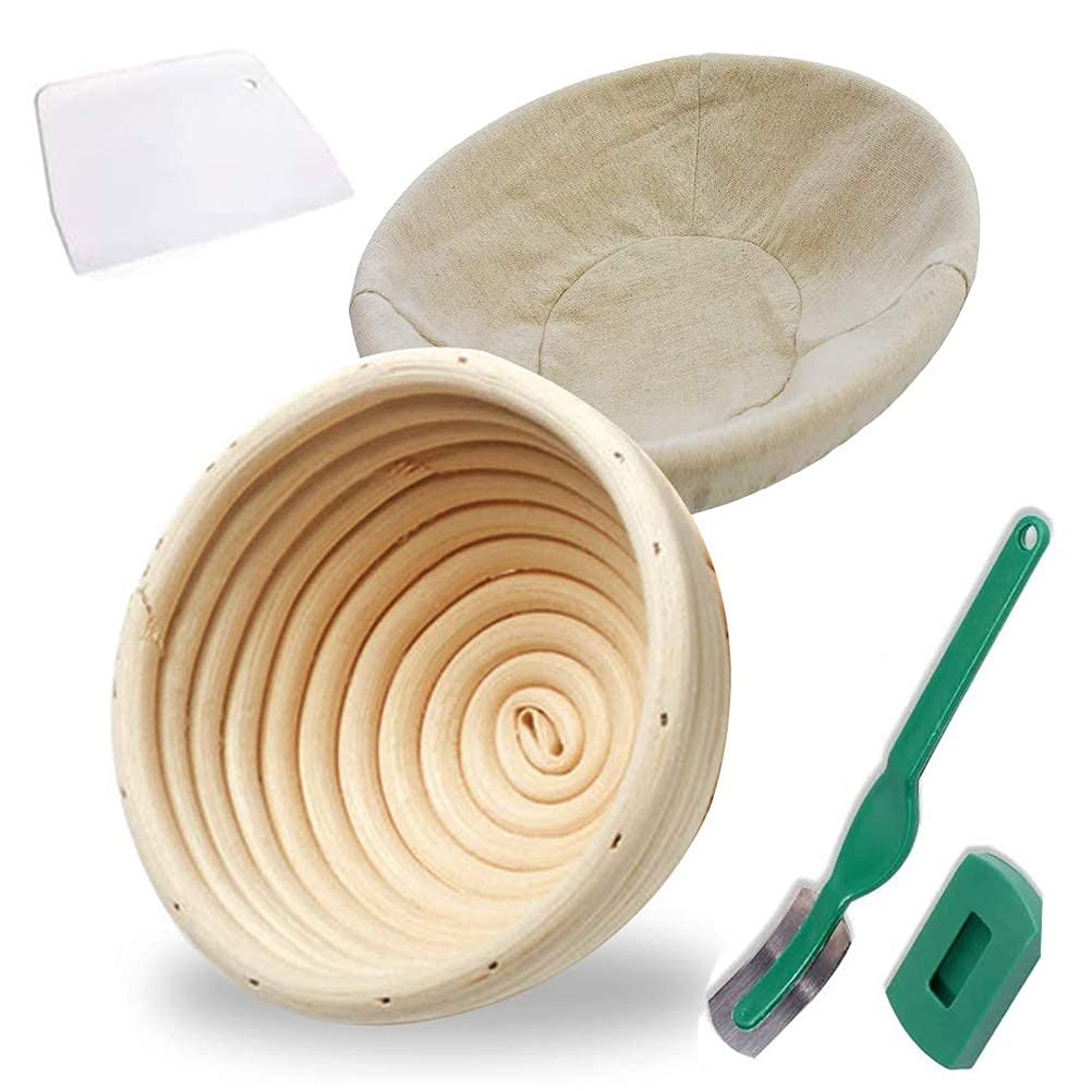 5 Inch Round Bread Proofing Basket Set Dough Proofing Rising Rattan Baskets For Bread Baking Dough Scraper Cloth Liner Included