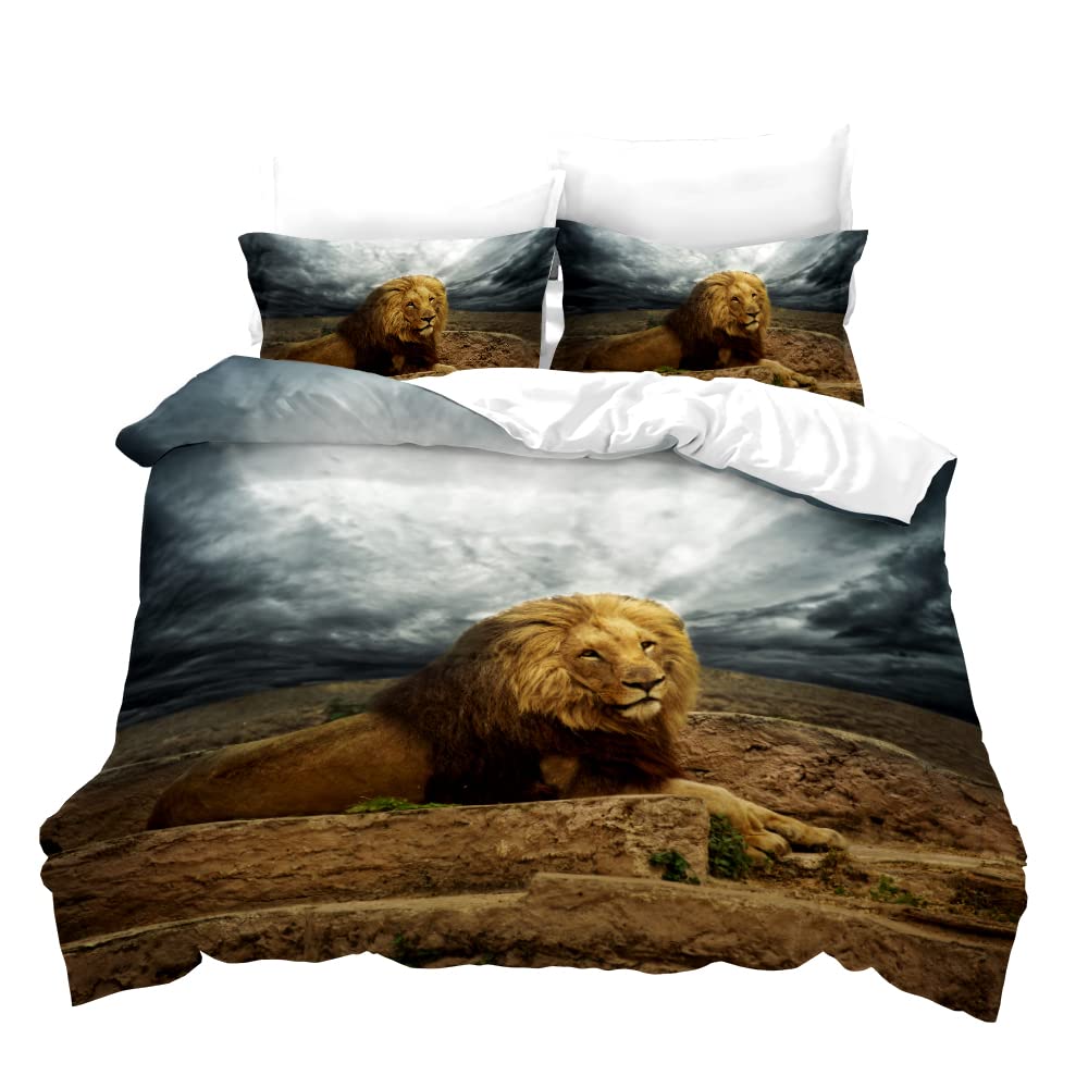 Housse de couette lion 3D douce contre la peau avec ses deux taies