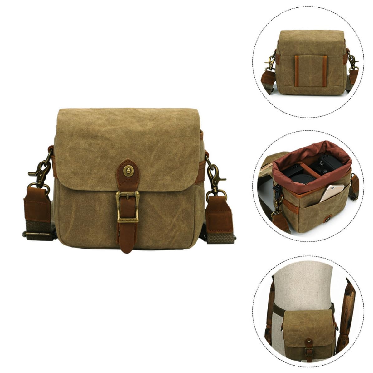Funda Caqui y Adecuado Diario para Fotografía para Protectora Uso de Bolsa Ligera Portátil Lona Color Cámara