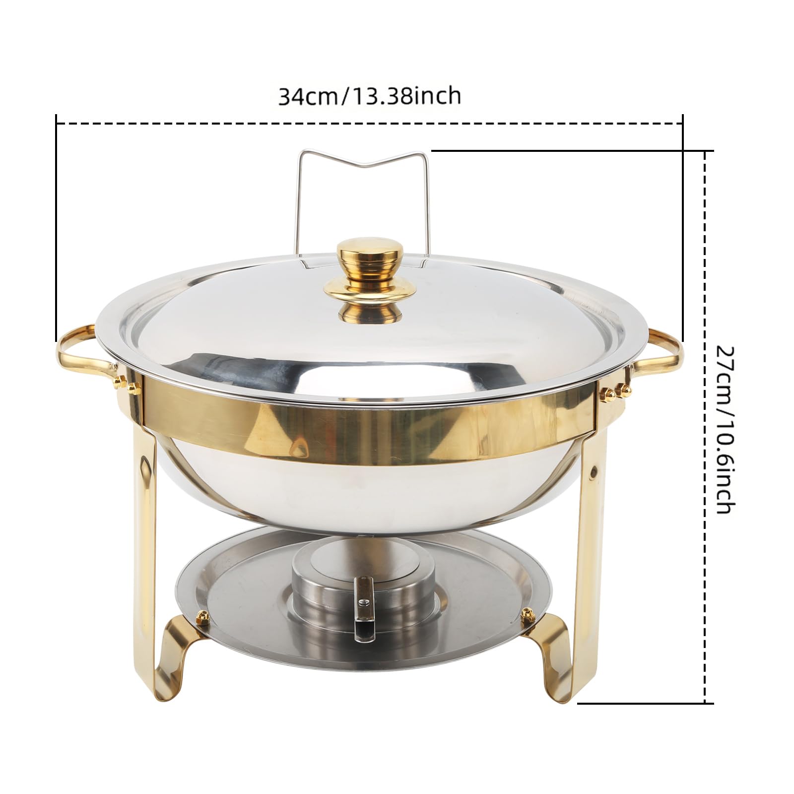 Chafing Dish - Set di 2 contenitori scaldavivande rotondi in acciaio inox da 4,5 l | Scaldavivande con supporto per coperchio, scaldavivande per buffet, catering, matrimoni, feste (argento)
