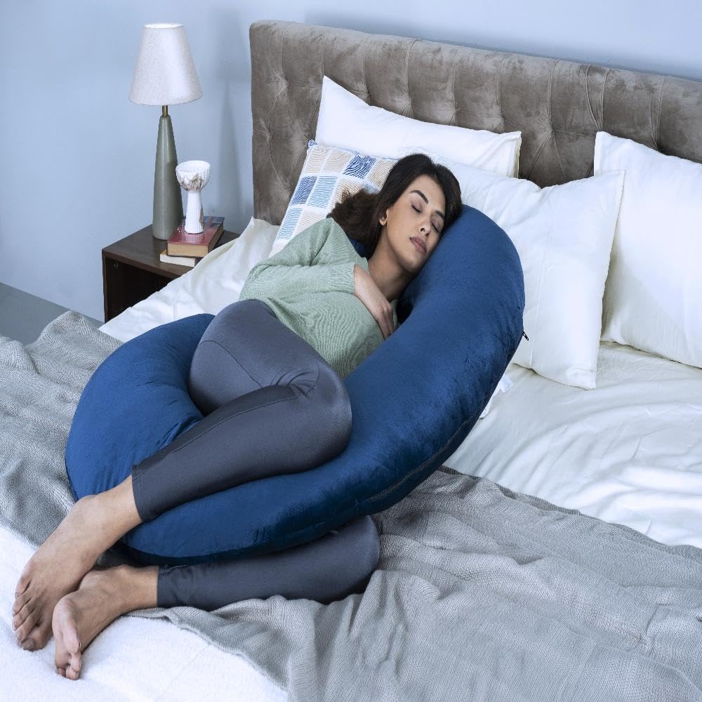 Wakefit Pregnancy & Nursing Pillow Combo | 3 Months Warranty | C Shape Maternity Pillow for Pregnancy Sleeping, 5 in 1 Nursing Pillow for Breastfeeding with Cotton Removable Cover | Dark Blue