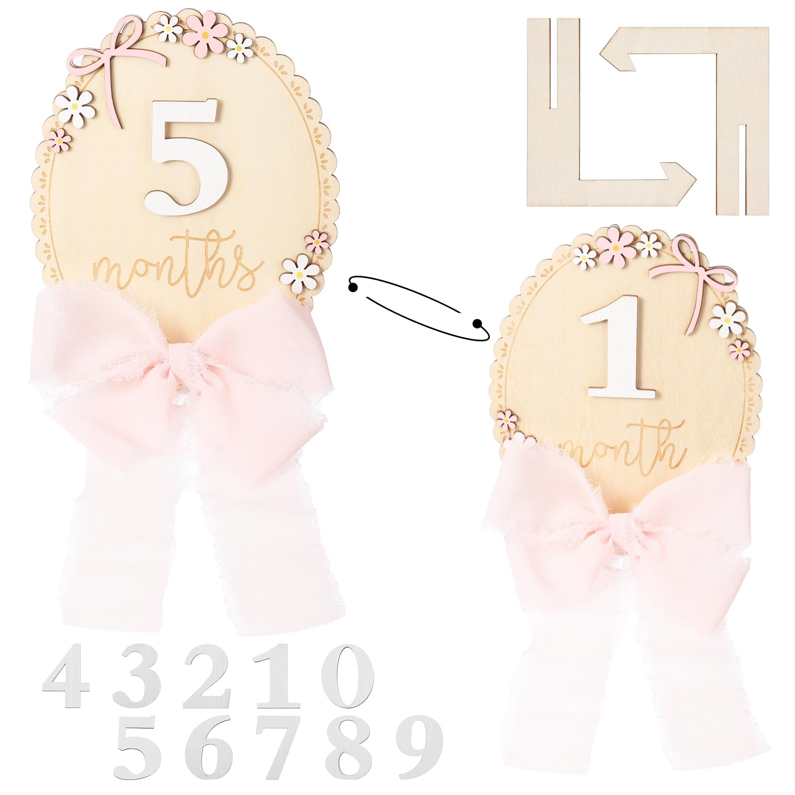 Baby Monthly Milestone Sign, Milestone Wooden Circles with Numbers and Stand, Wooden Hello World Babies Birth Announcement Sign for Baby Pregnancy Growth Photo Prop