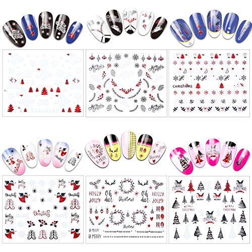 Tailaimei 24 Sheets Christmas Nail Art Stickers Decals, 3D Self-Adhesive Glitter Nail Decorations Design For Santa Claus Snowflake Snowman (1128 Pcs) #TOP4