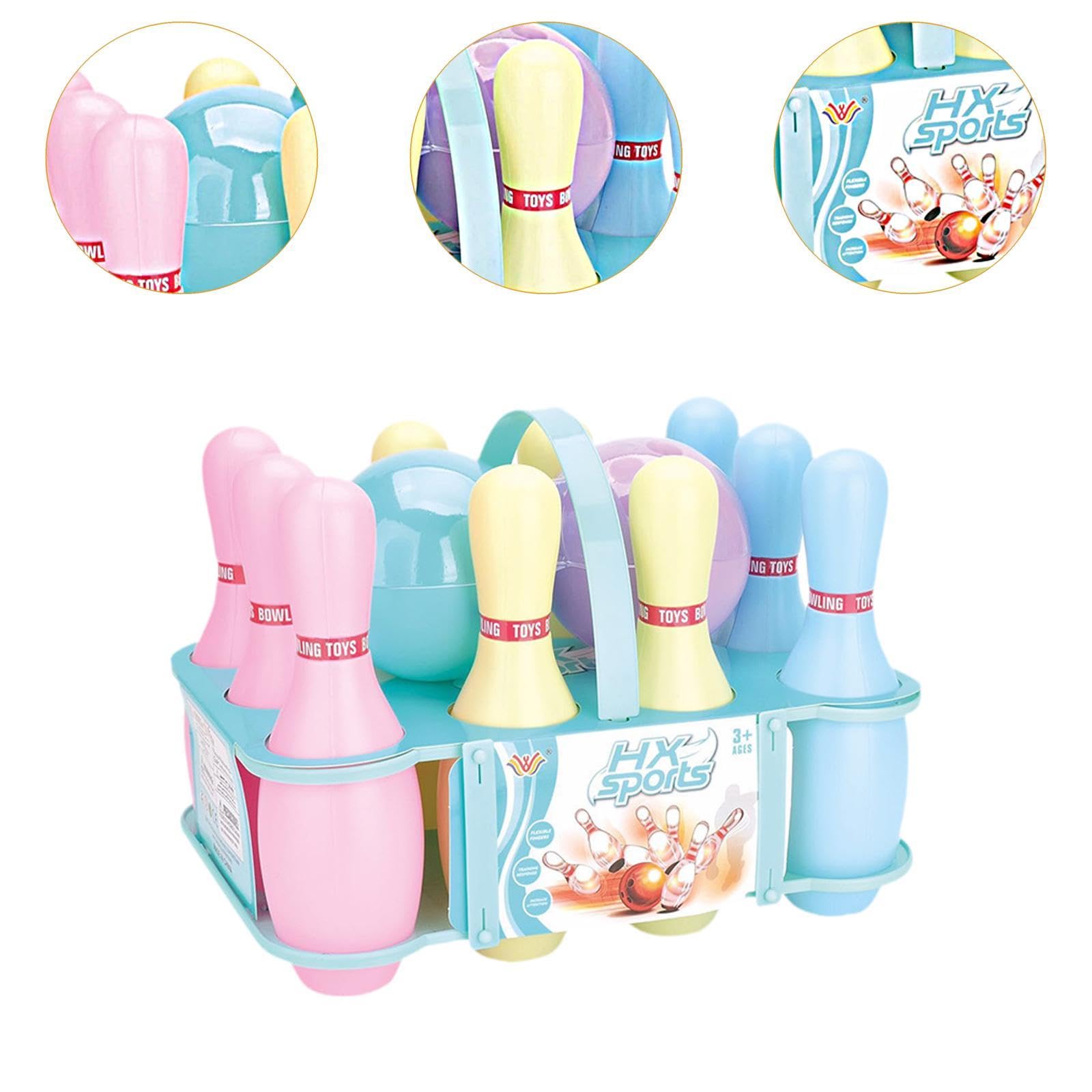 Set da Bowling per Bambini, Gioco Ricreativo per Bambini, con Supporto, Divertente Gioco Sportivo Interattivo da Interno, Giocattoli Sportivi da Bowli, Macaron Color 23cm