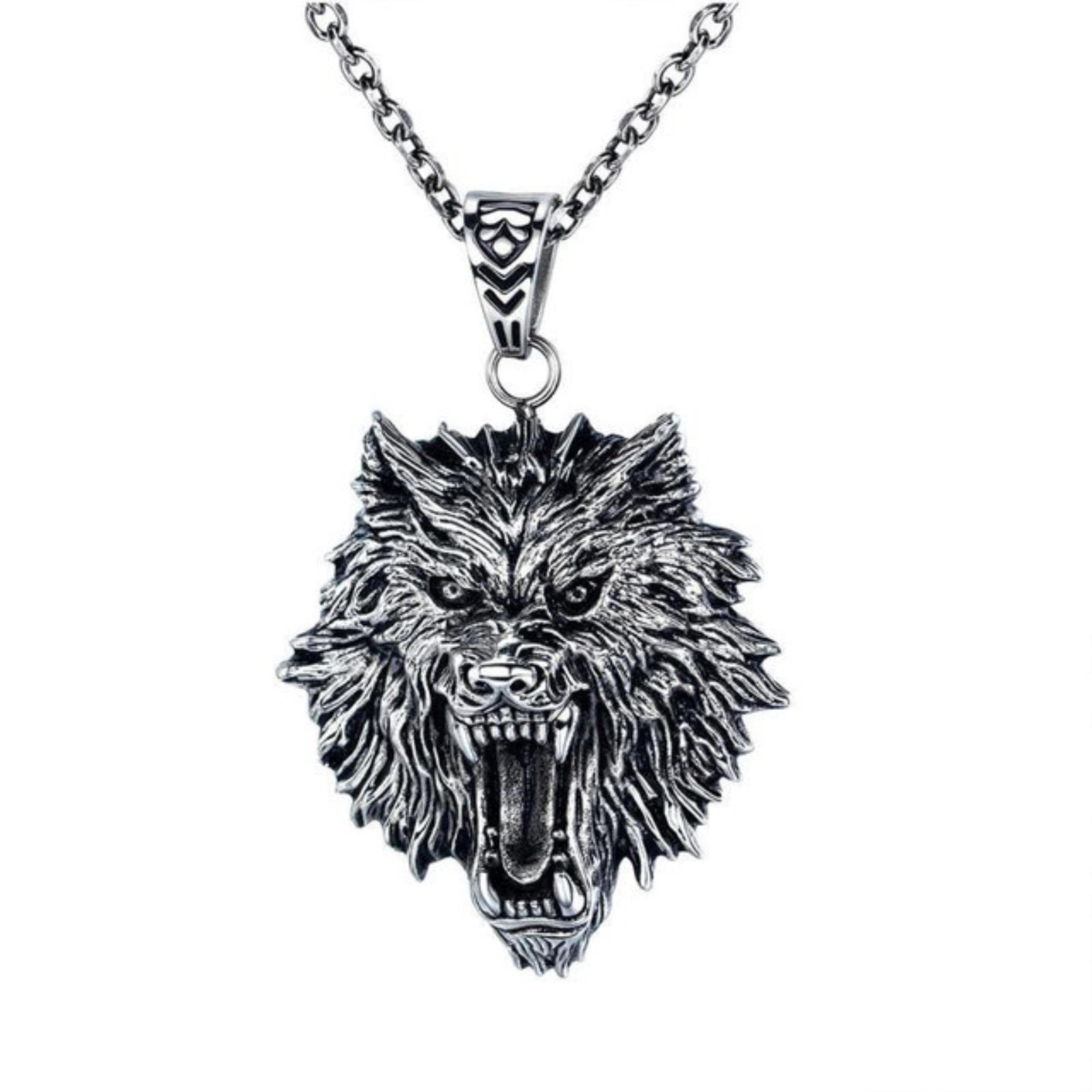 Hcma Men's Steel Street Trend Retro Wolf Head Titanium Wolf Necklace Punk Vintage Wolf Head Pendant Necklace Fashion Jewelry