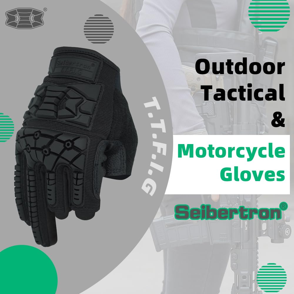 Seibertron T.T.F.I.G 2.0 Men's Tactical Military Gloves Flexible Rubber Knuckle Protective for Combat Hunting Hiking Airsoft Paintball Motorcycle Motorbike Riding Outdoor Gloves - 3