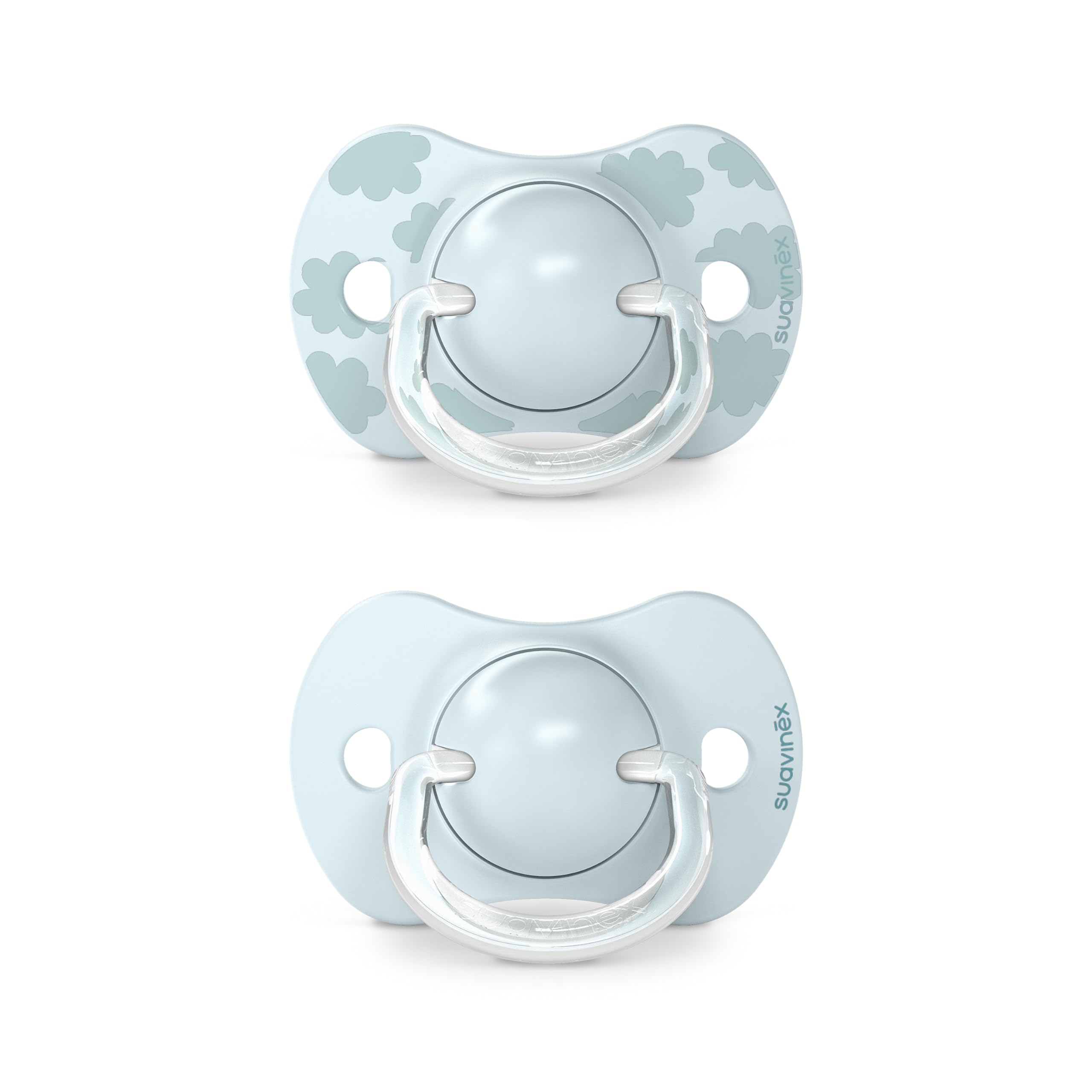 Suavinex Confezione da 2 Ciucci con Tettina Simmetrica in Silicone SX Pro, per Bambini 0-6 Mesi, Ciuccio Neonato, con Tettina Piatta e Flessibile, Dreams Azzurro