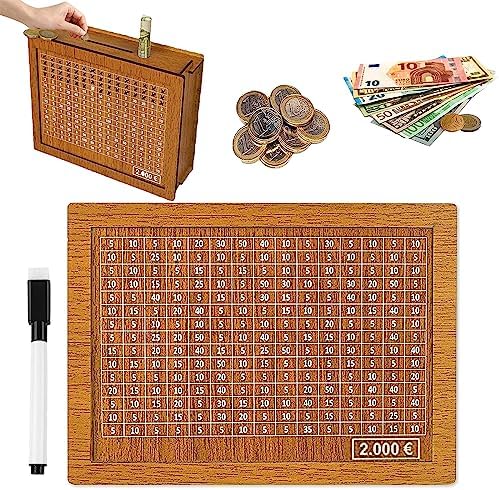 Salvadanaio Legno Con Obiettivo 1000€ - Con Numeri Da Spuntare E Contatore | Risparmio Divertente - Foto 10