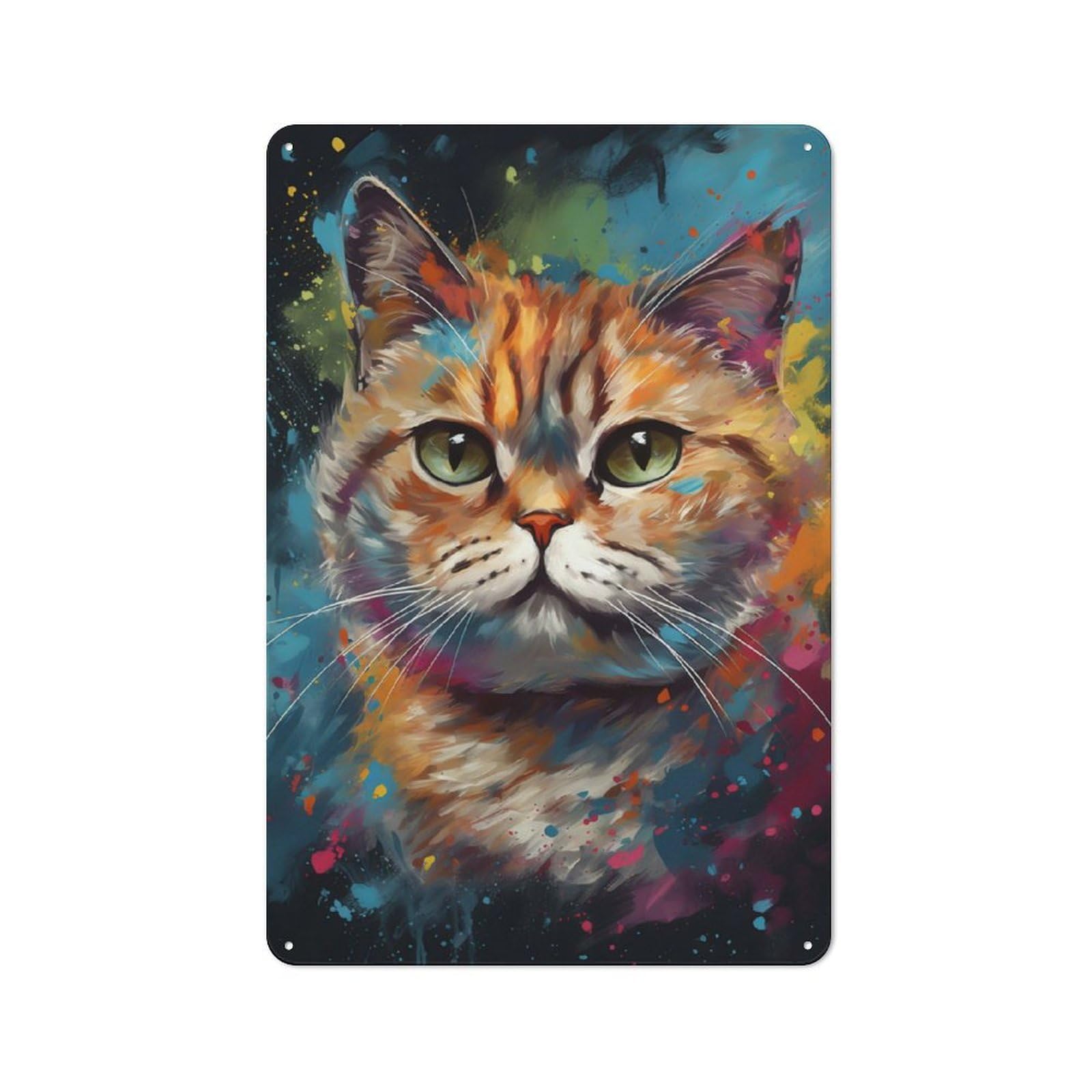 Junmoney Exotic Shorthair Painting Printed Metal Sign 30X20cm For Bar Or Restaurant, For Kitchen, Dining Room And Home Bar Wall Decor