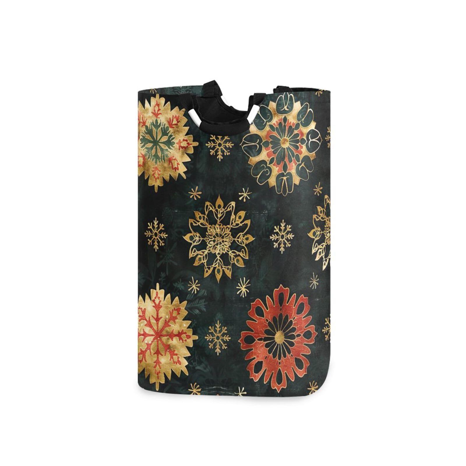 Jihqo Laundry Hamper Basket Christmas Snowflake Collapsible Nursery Storage Bin Waterproof Clothing Baskets for Home Bedroom Bathroom Washing Room