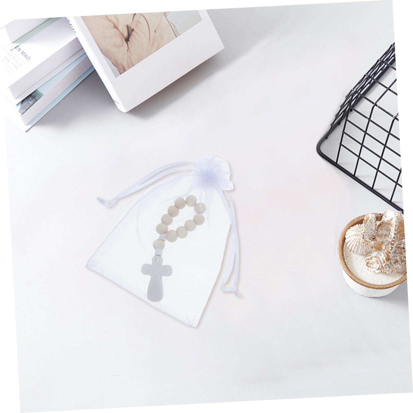 NOLITOY 40 Satz Rosenkranzarmband zur Taufe mit Glatten Perlen und Netzbeuteln Religiöse Armbänder als Geschenk für Babyparty und Erstkommunion