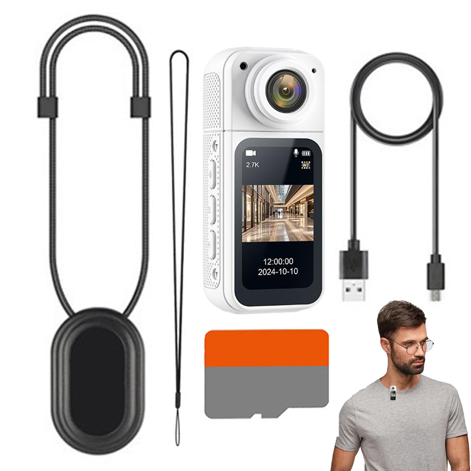 Fotocamera Action Da Pollice Telecamera Indossabile Compatta | Videocamera Portatile Senza Mani Per Sport, Bambini, Animali Domestici, Ciclismo e Famiglia