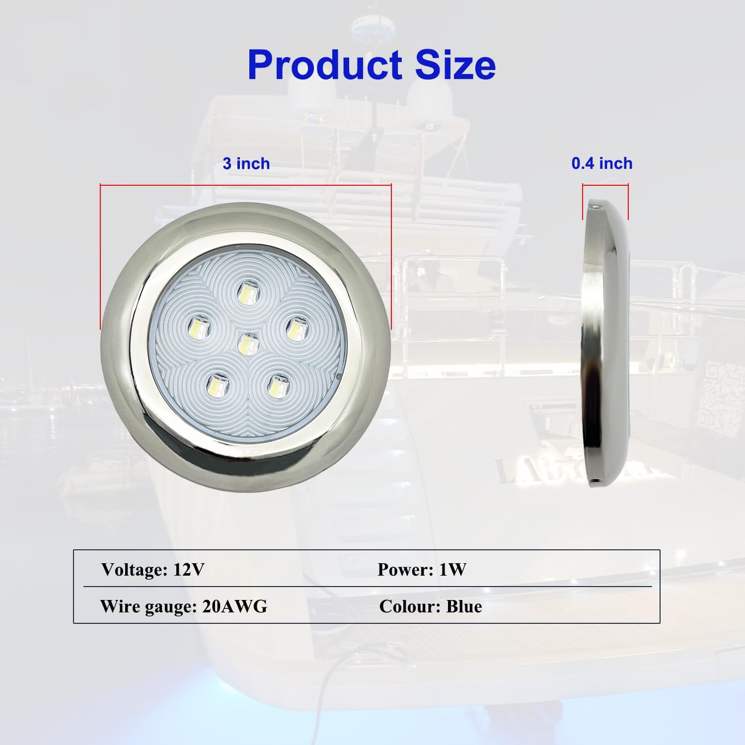 Boat Interior Lights, Blue Marine Led Courtesy Lights, 3 Inch Stainless Steel Night Fishing Lights, Transom Cabin Stern Cockpit Navigation LED Lights For Pontoon Bass Jon Kayak, 4Pcs Blue
