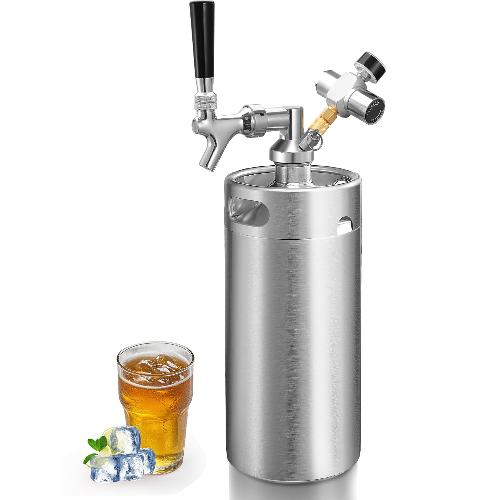 Tragbares Spendersystem mit Mini-Fassregler, um Fassbier zu kohlensäure und Bier frisch zu halten, selbstschließender Bierhahn, Edelstahl, Druck-Mini-Fass für selbstgebrautes Bier
