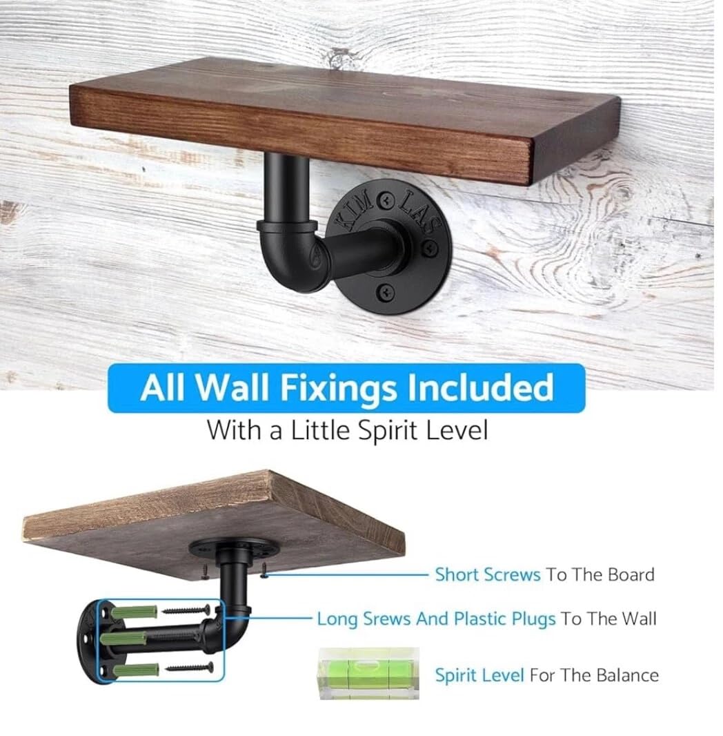 Crozgan 8Pcs Industrial Pipe Brackets Black Wall Pipe Brackets Floating Shelf with Screws and Expansion Bolts for Shelves,Scaffold Board and Home Decoration,Wood Board Bookshelf - Image 4
