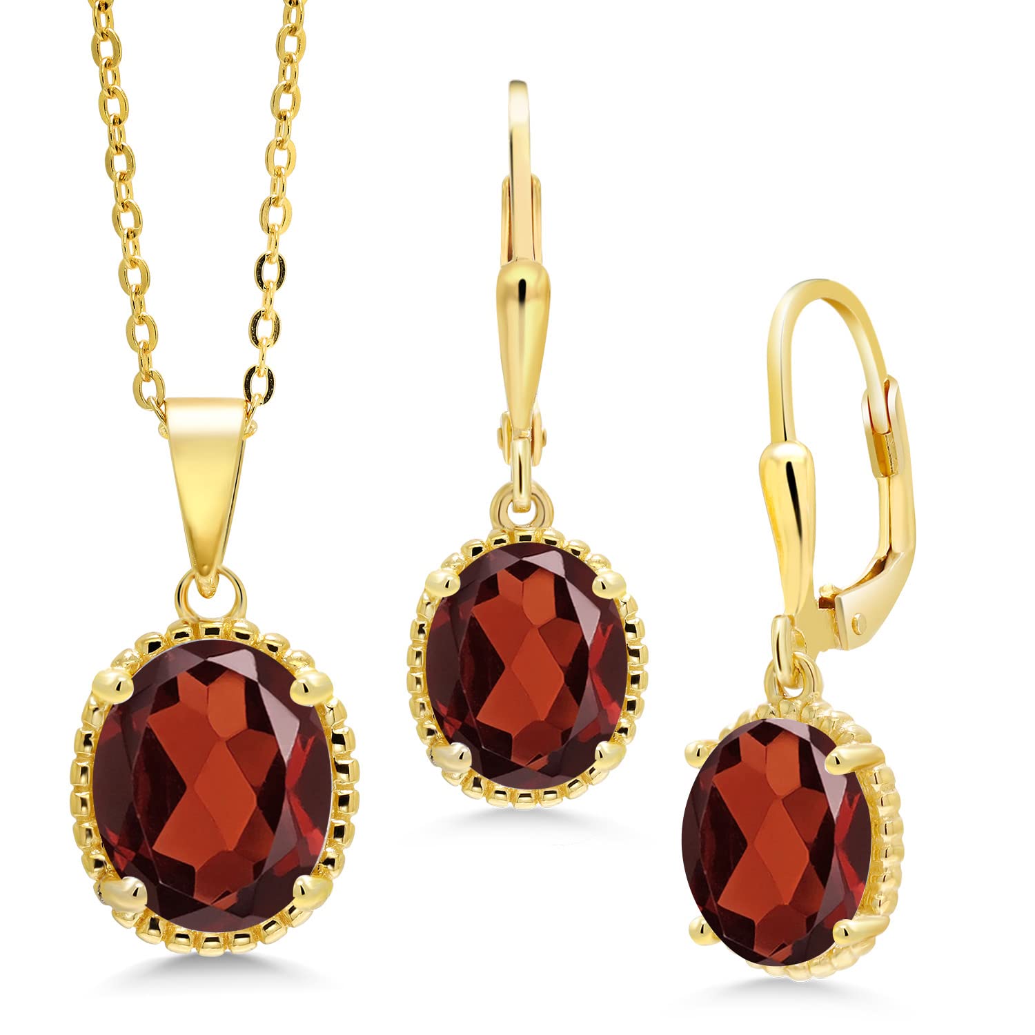 18K Yellow Gold Plated Silver Blue Created Sapphire Pendant Earrings S-1030375