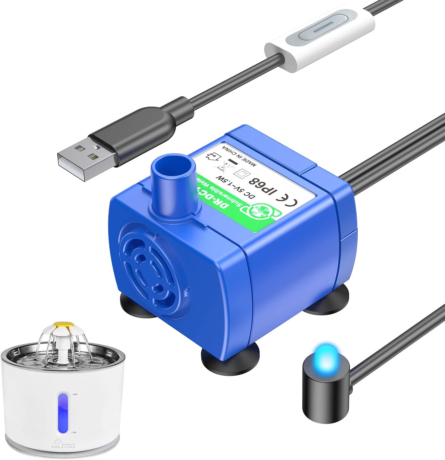 Wonder Creature Cat Water Fountain Pump with LED Light and