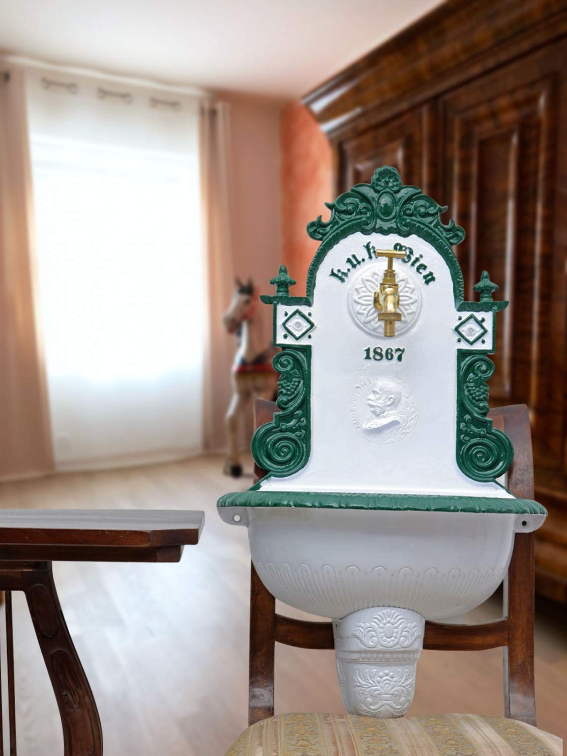 aubaho Brunnen 72cm Wandbrunnen Alu Waschbecken im Nostalgie Antik-Stil Kaiser Wien