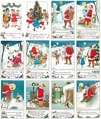 Image of PIXILUV CHRISTMAS FUN TIMES (Pack of 12) Notecards Small Greeting Cards # Funny Happy Chirstmas Scenes and Santa with Wishes ~ Vintage Christmas Postcards Reprint
