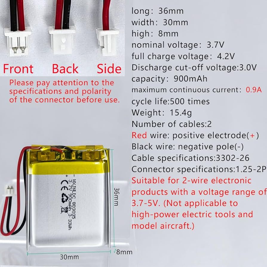 NNN出品 実際のリチウムポリマー電池,353035 (320 mAh),3.7 V,小さな