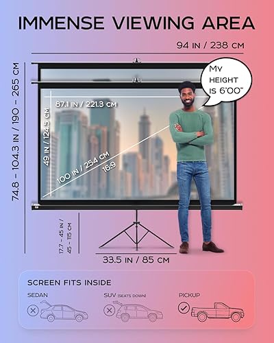 Miniatura 3 de Pantalla de proyector de 100" con soporte y soporte universal para trípode para proyector