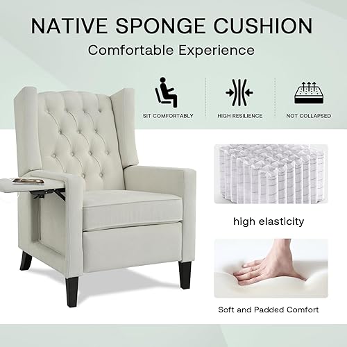 Miniatura 6 de Silla reclinable para adultos, silla de piel sintética con respaldo de ala, sillas decorativas modernas de mediados de siglo, sillón reclinable con