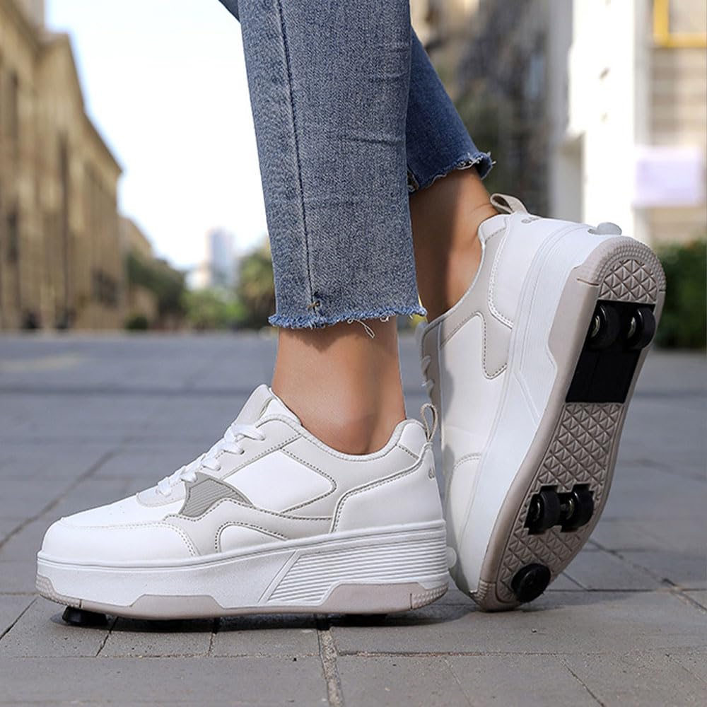 ENEN Rollschuhe 2-in-1 Kinder Outdoor Turnschuhe mit Bremse Versenkbarer 31-40 EU