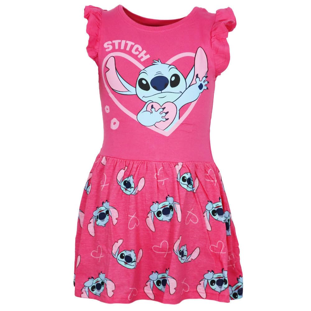 Disney Lilo & Stitch - Vestido de verano para niña con mangas con volantes y estampado integral, tallas 92-128, algodón, gris o rosa