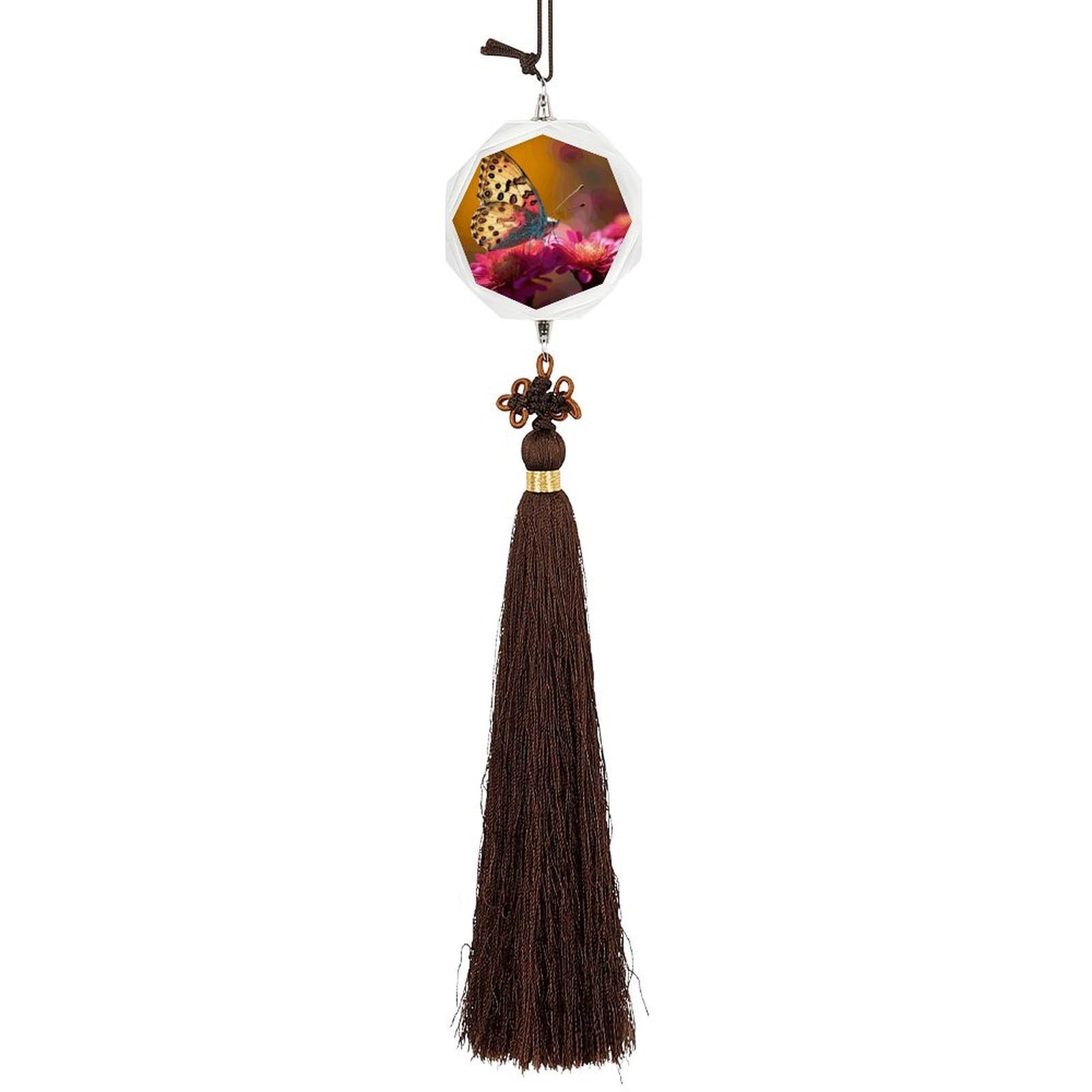 Crystal Car Pendant Charms Hexagon Crystal Rear View Mirror Charms A Colorful Butterfly Auto Hanging Interior Ornament Pendant Car Interior Accessories for Women Men Auto Decor