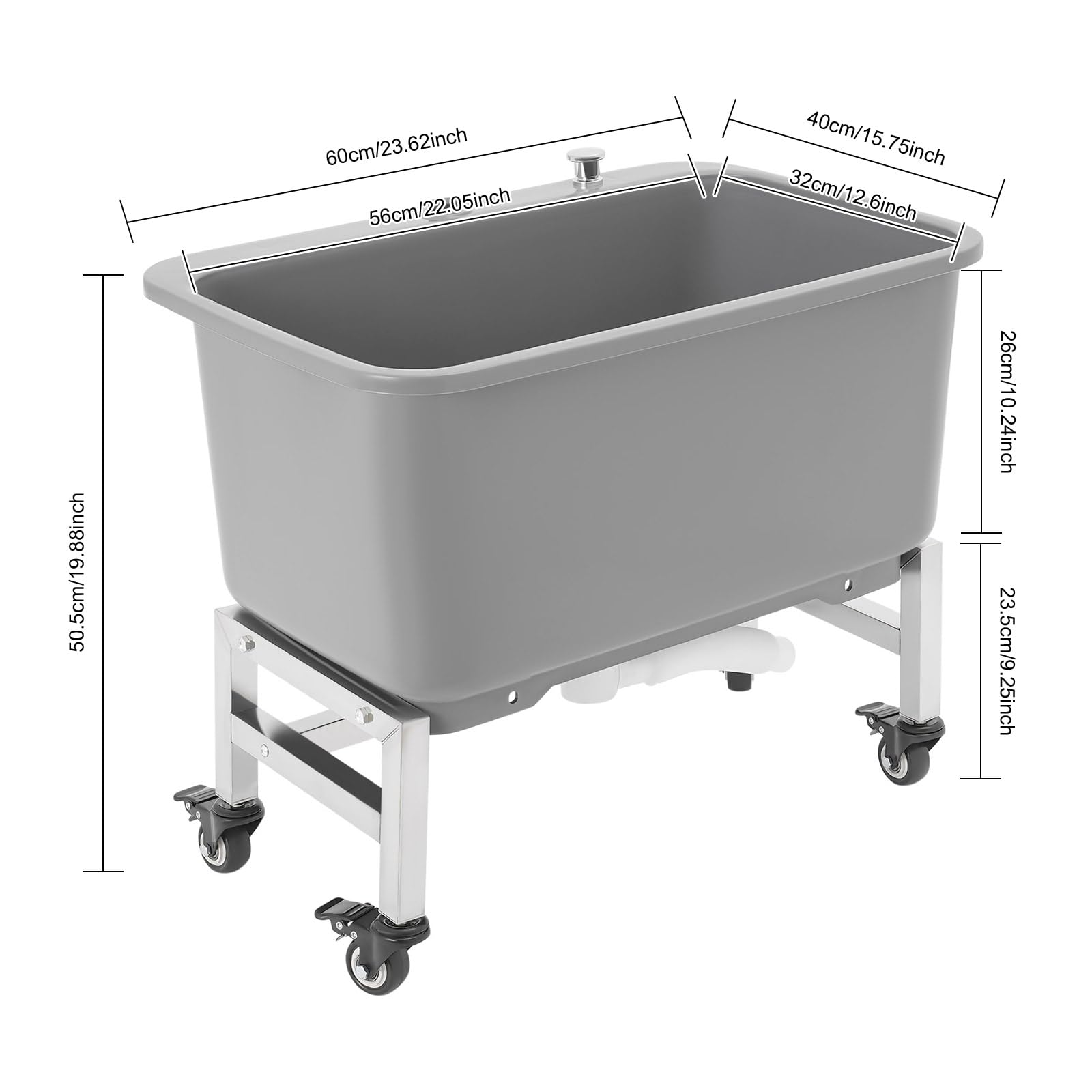 Commercial Mop Sink Floor Sink, Freestanding & Plastic Mop Basin Multi-Functional Household Buckets with 4 Universal Wheels for Restaurant, Bars, Garages, Bathroom (Medium-Grey)