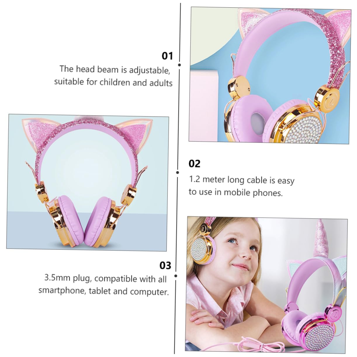 2stücke Mädchen Kopfhörer Mit Mikrofon Faltbare Einstellbare Over-Ear Ohrhörer Für Jungen Und Mädchen Lautstärkebegrenzung Geeignet Für Und Computer