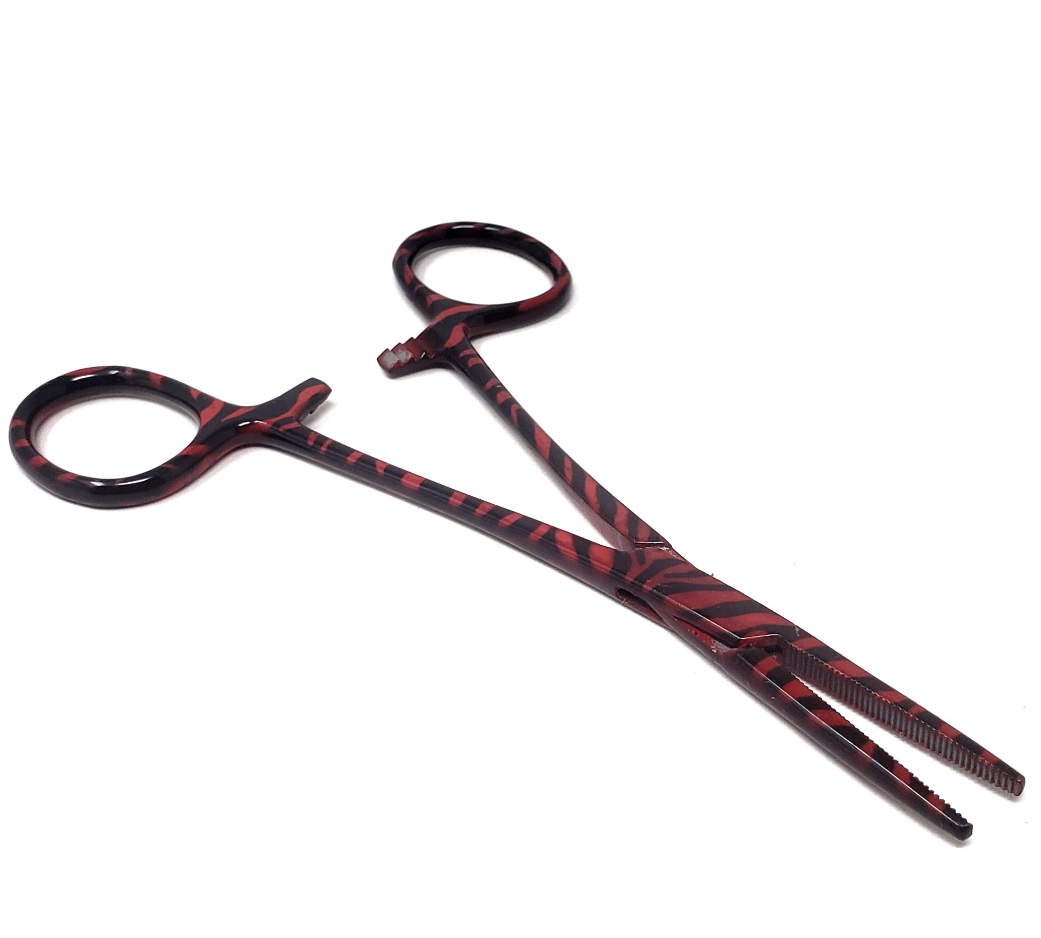 Dog Pet Ear/Nose Hair Puller Grooming Hemostat Locking Forceps Pliers, 5.5" (14cm), Straight (Red Swirls)