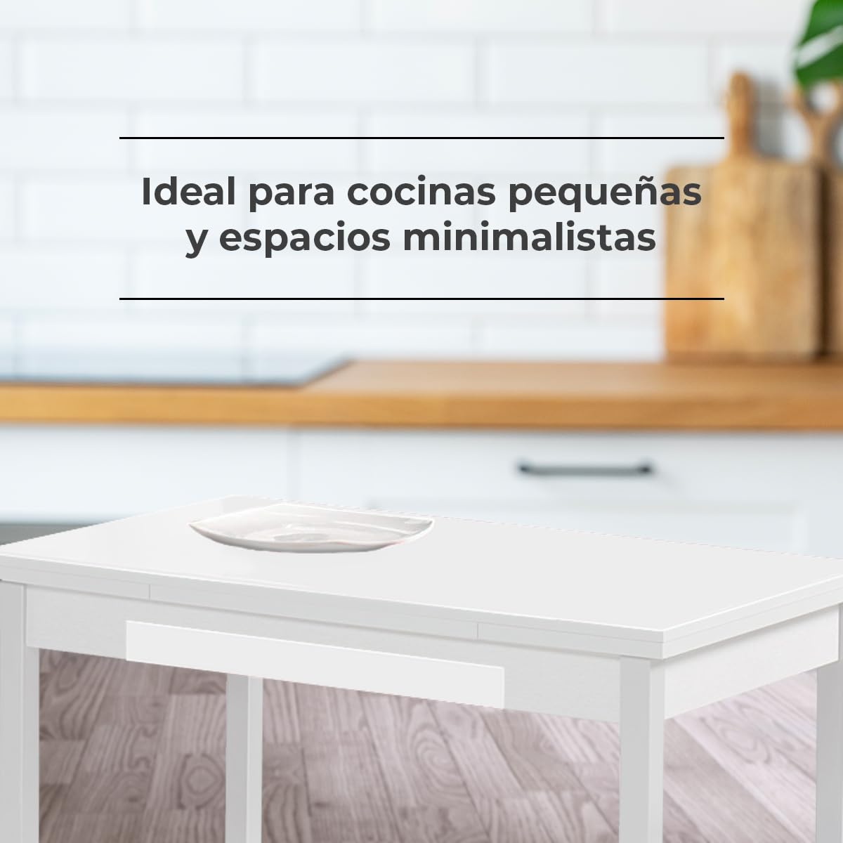 Astimesa - Mesa de Cocina Extensible con Tapa laminada, con 2 Alas y Cajón - Estructura de Metal Blanco - Color: Blanco - Mesa Cerrada: 100 cm x 60 cm. Mesa extendida: 150 x 60 cm