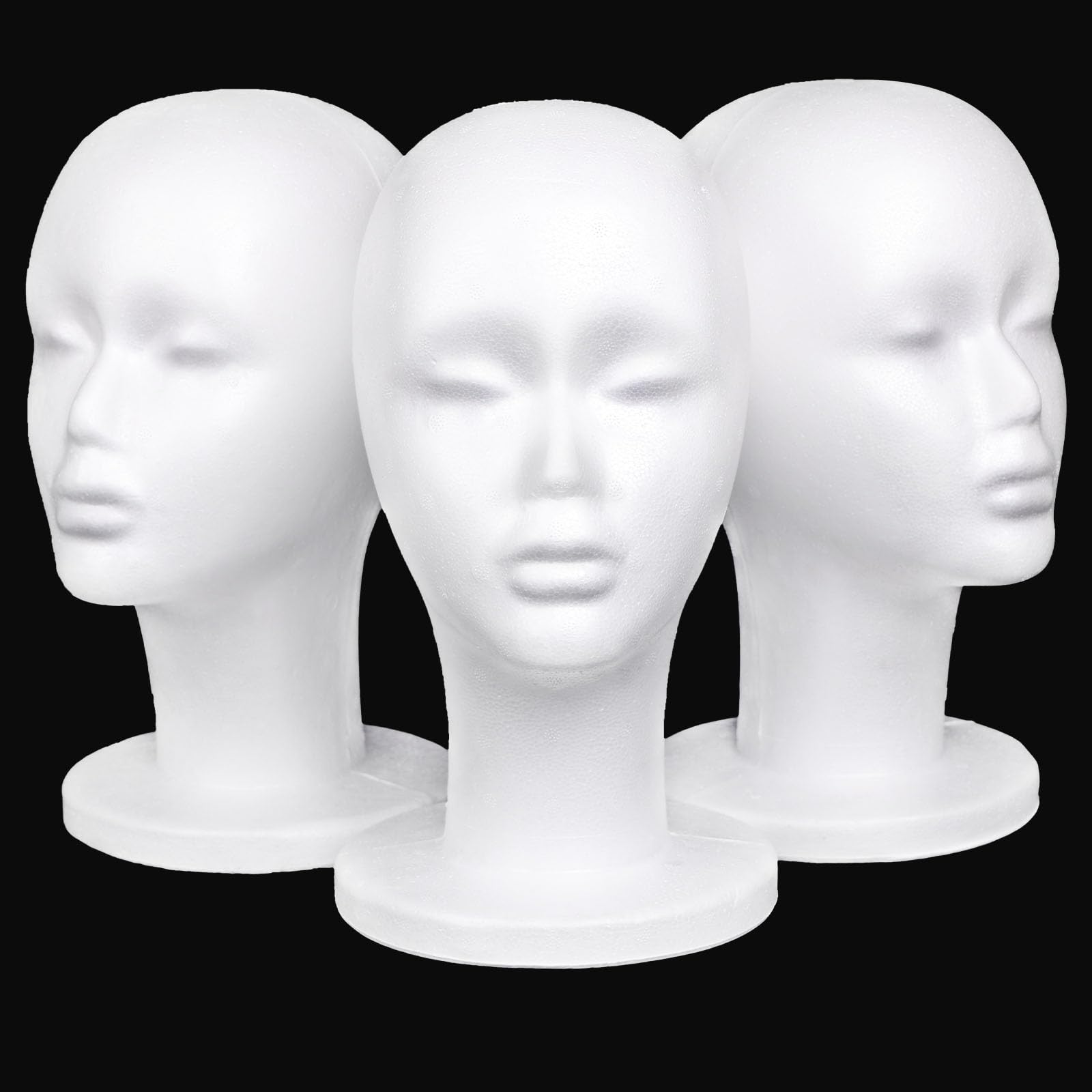 Tête de perruque en mousse de polystyrène pour femme, support de coiffure, 3 pièces