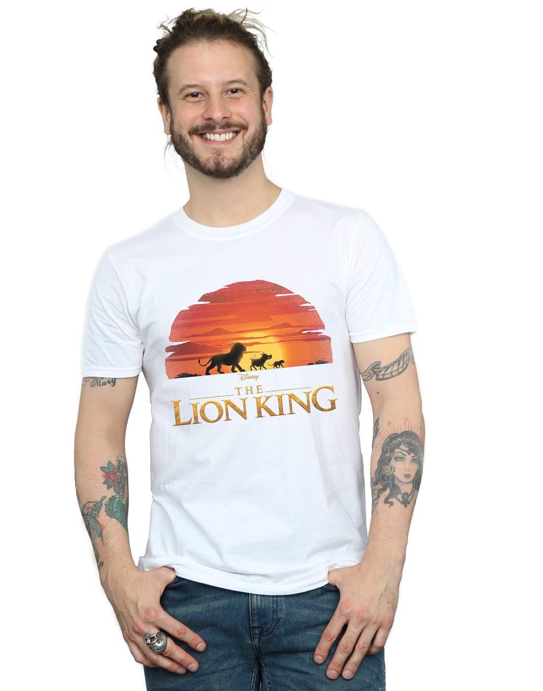 Disney Men's The Lion King Movie Sunset Logo T-Shirt White Medium