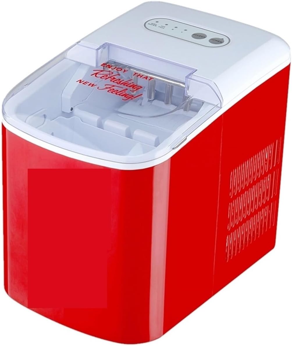 Ice Maker countertop Portable Compact Countertop Automatic Ice Cube Maker Machine with Visible Window 26kg 24Hrs Red Household/Kitchen/Office/Party/Camping RV Ice Make