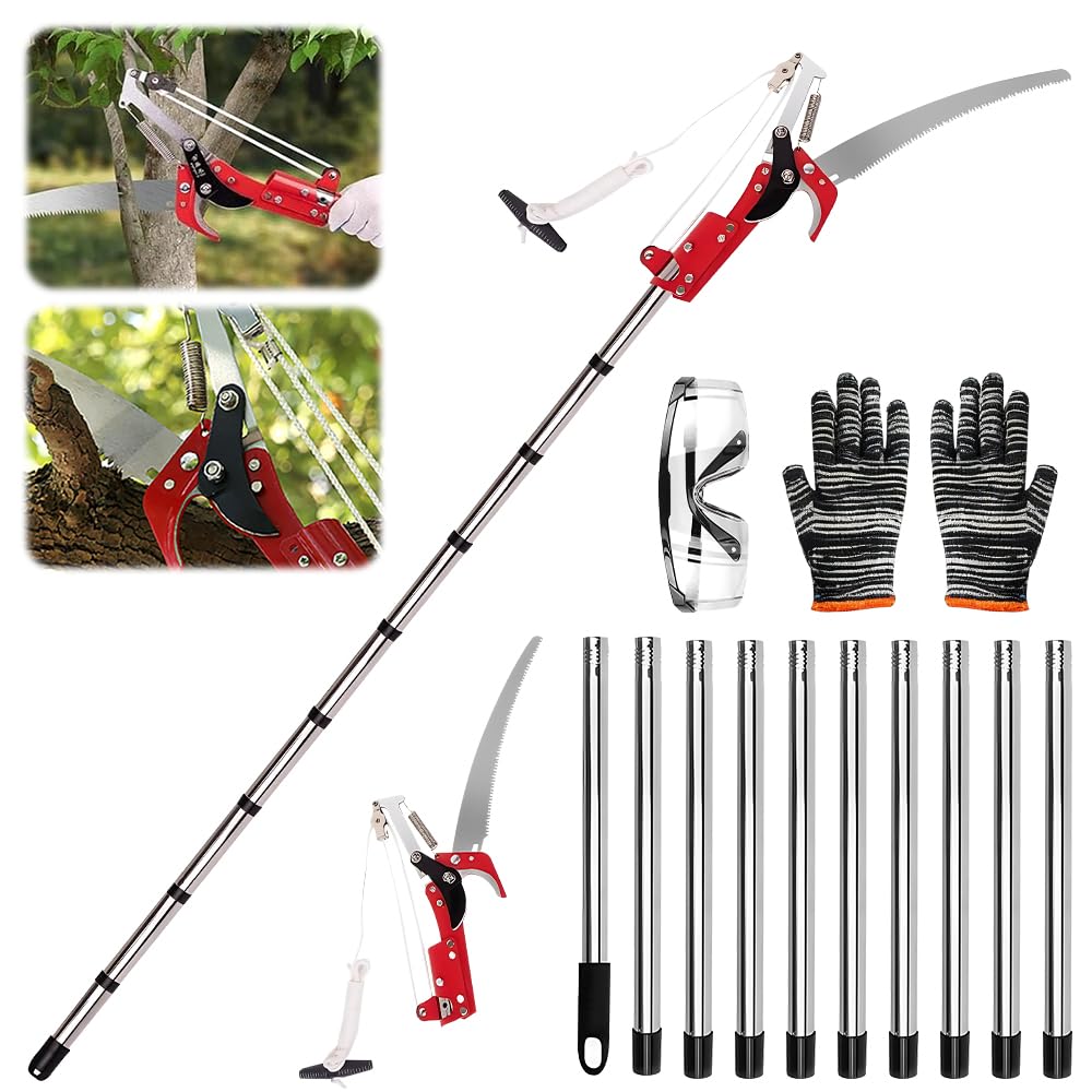 Tree Loppers Long Reach Telescopic, 2.7ft-13ft 4.3 M Tree Pruners Long Reach with Extendable Handle and 33cm Saw, Branch Cutters Pole Saw Loppers for Yard Garden Patios Trees Branches Cutting