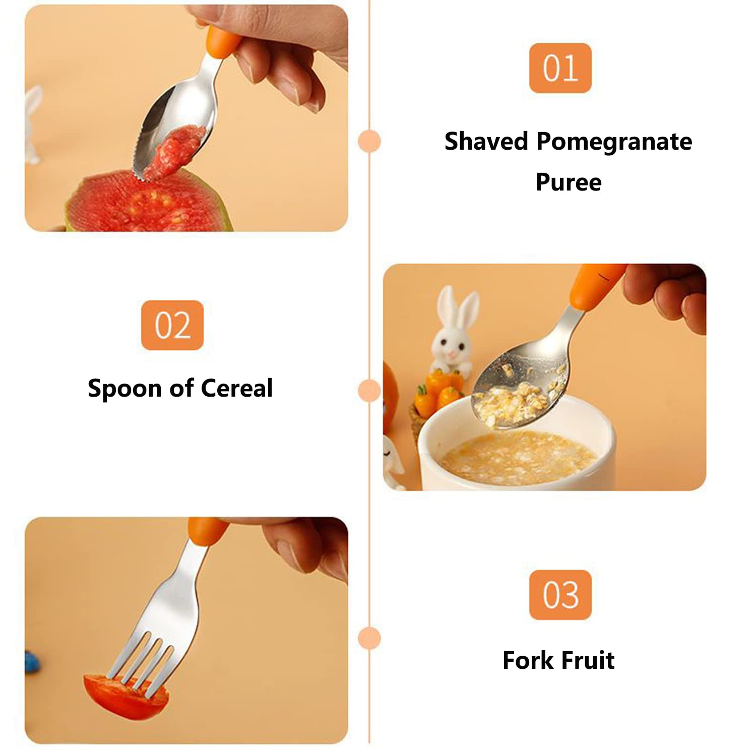 3Pcs Cuillere bebe, Witbicg Fourchette Bebe, Carottes Cuillère bebe Nourrir Le Bébé, Augmenter l'Appétit, l'Enthousiasme Et Le Plaisir De Manger, Recommandé Pour Les Enfants Après 18 Mois