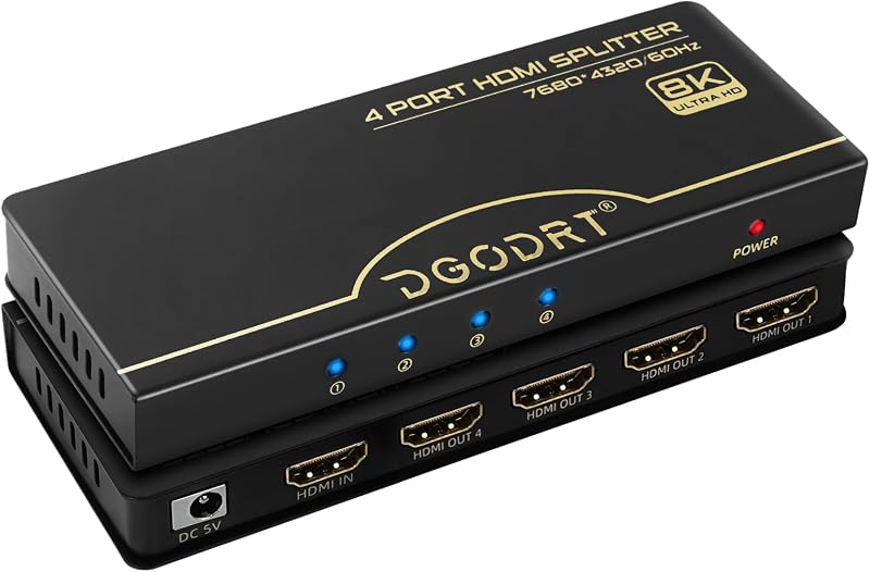 DGODRT HDMI Elosztó 1x4 4K 120Hz 8K 60Hz HDMI 2.1 Audió Videó Splitter