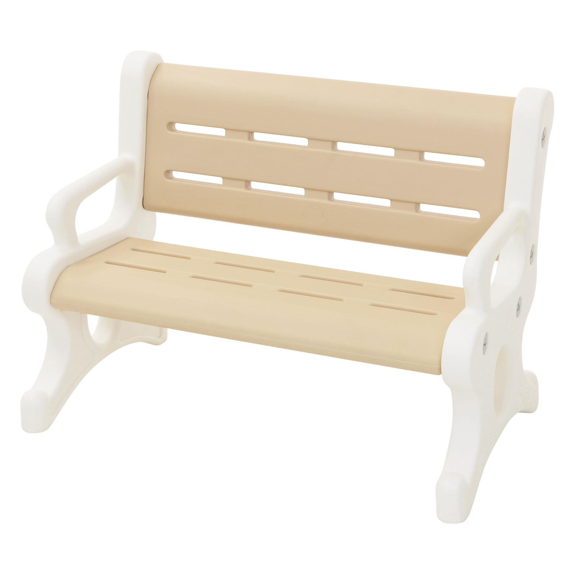 Joyz Banc Enfant Extérieur en Plastique, 2 Places, Dès 3 Ans, Marron et Blanc, avec Accoudoirs, Protection Anti-Basculement & Système d'Emboîtement, Résistant aux Intempéries, 81,5 x 59,5 x 48 cm