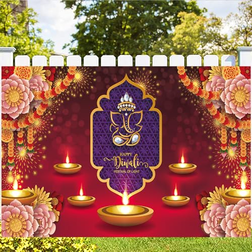 KYMY Happy Diwali Backdrop Festival Banner with 70.8X43.3inch, India Festival of Lights Backdrop, Diwali Party Supplier for Photography Background Party Decoration by KYMY - Used condition - Image 2